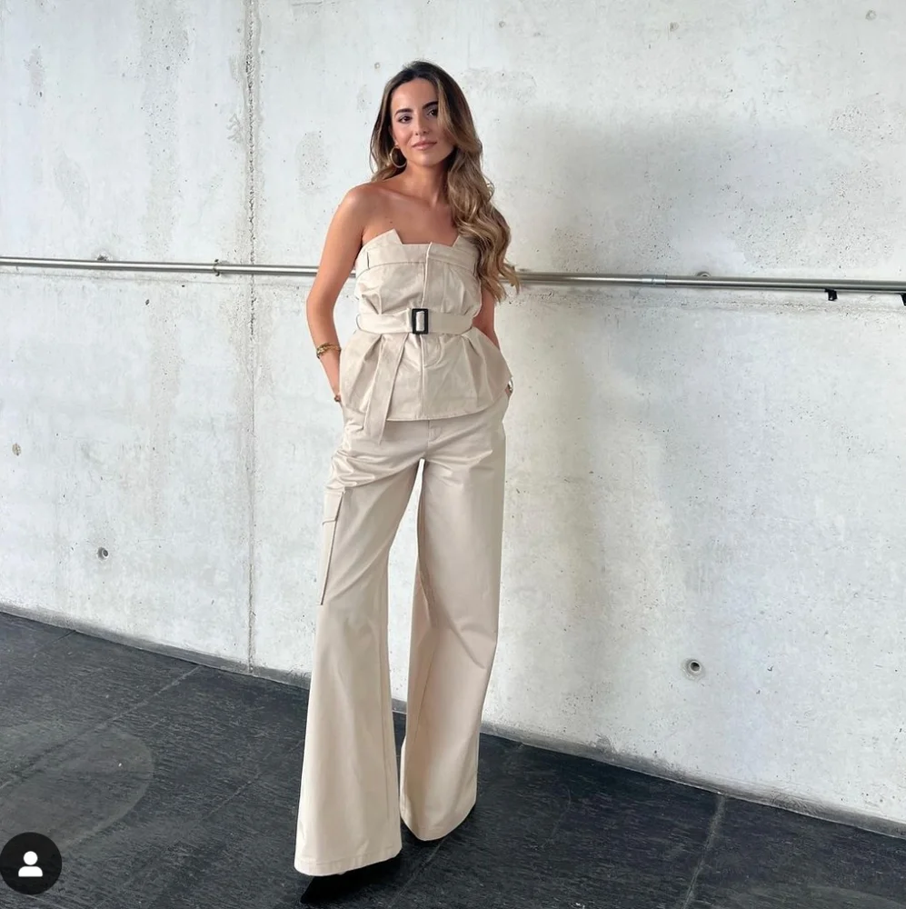 Zara Wide Pants Light Beige Size L
